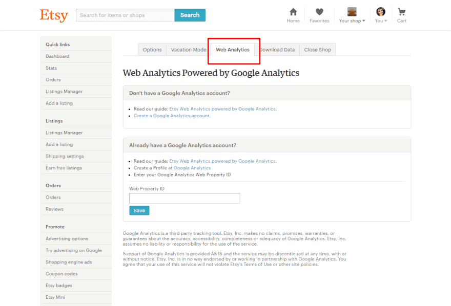 חיבור אנליטיקס לחנות אטסי