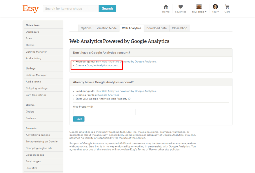 חיבור אנליטיקס לחנות אטסי