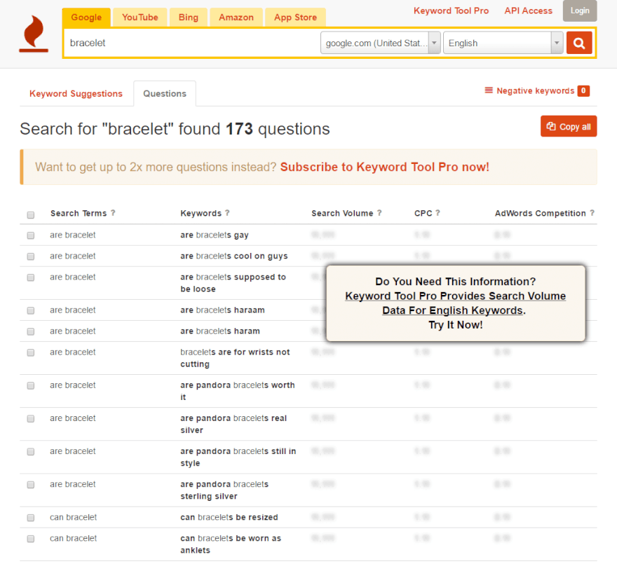 מילות מפתח עם keywordtool