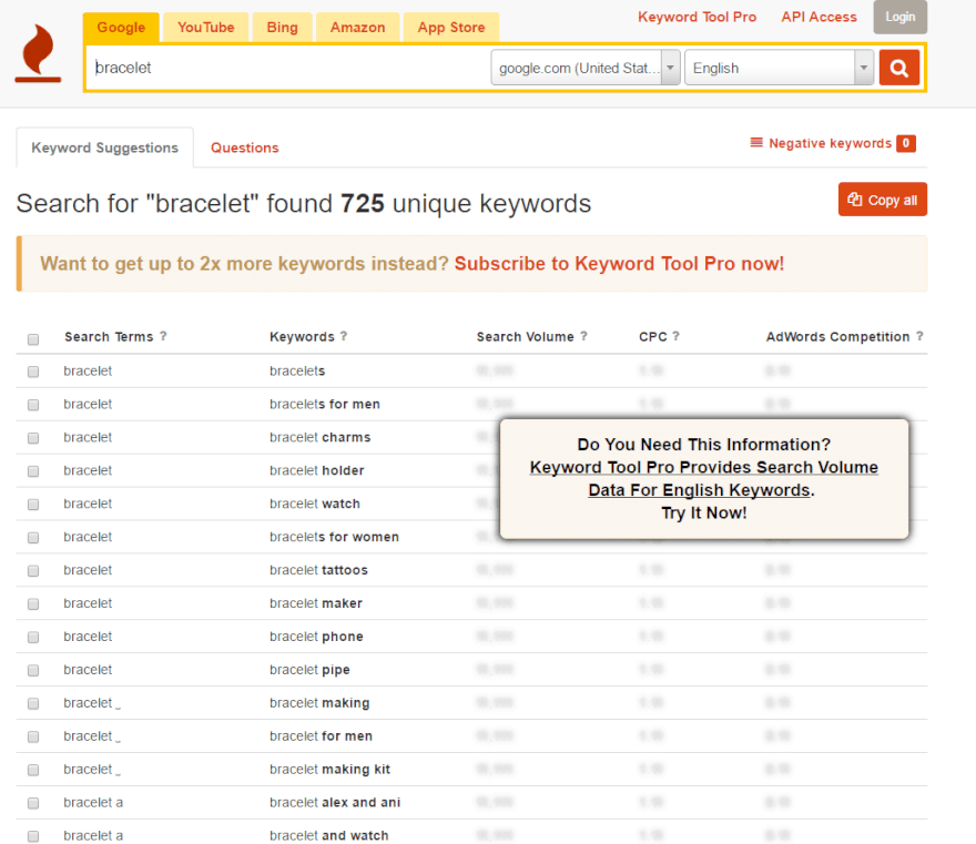 מילות מפתח עם keywordtool