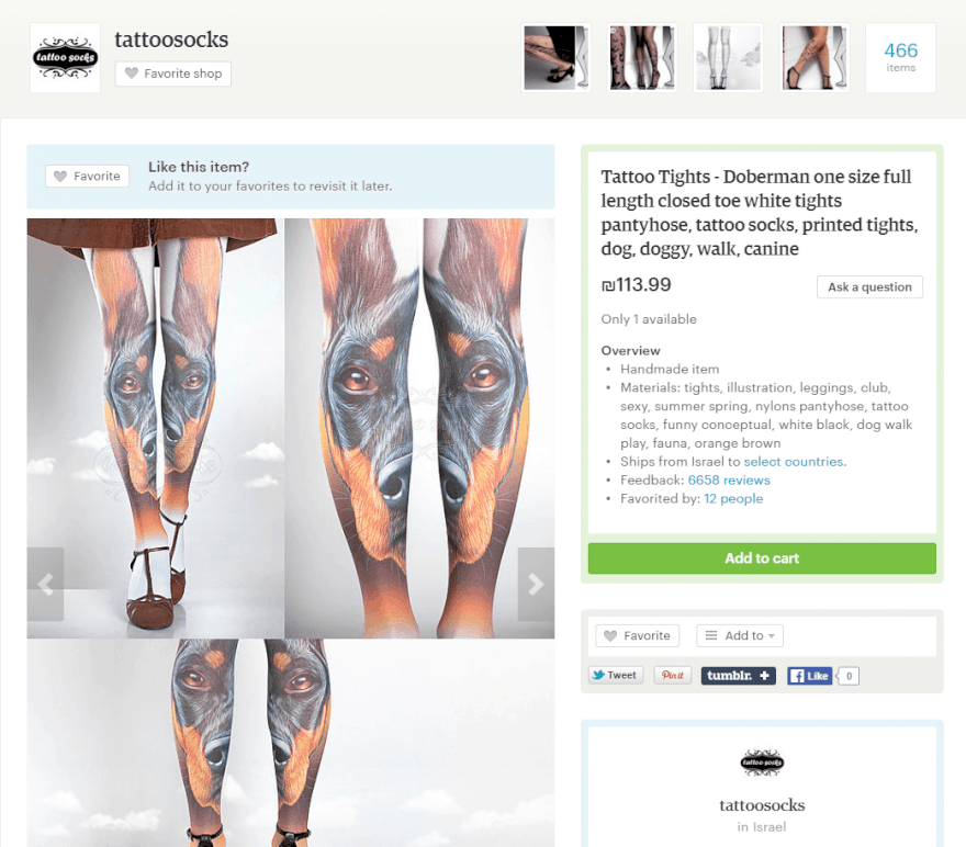 Tattoo Tights Doberman one size full length closed by tattoosocks