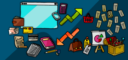 הערכת שווי לעסק - איור אילוסטרציה של אלמנטים פיננסיים הערכת שווי לעסק - איור אילוסטרציה של אלמנטים פיננסיים