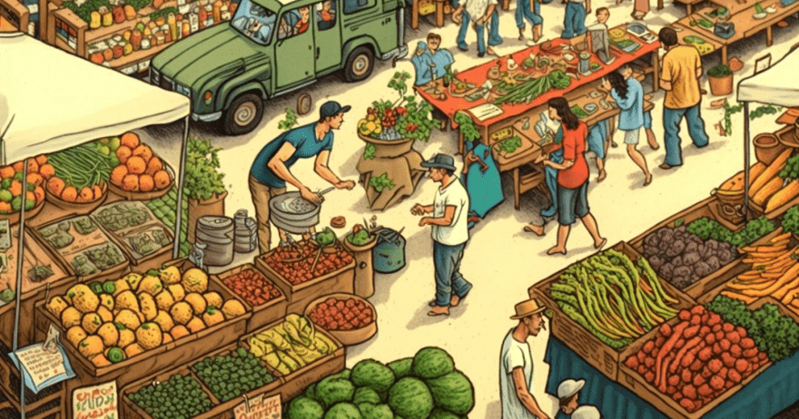 איור של שוק איכרים (צילום: midjourney ai)