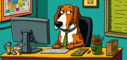איור צבעוני של כלב חמוד עובד במשרד (צילום: midjourney ai) איור צבעוני של כלב חמוד עובד במשרד (צילום: midjourney ai)