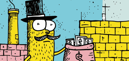 איור של איש מחזיק שק כסף (צילום: midjourney ai)