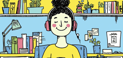 איור של אשה מאזינה לפודקאסט עם אוזניות (צילום: midjourney ai) איור של אשה מאזינה לפודקאסט עם אוזניות (צילום: midjourney ai)