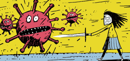 איור של אשה נלחמת בנגיף הקורונה (צילום: midjourney ai) איור של אשה נלחמת בנגיף הקורונה (צילום: midjourney ai)