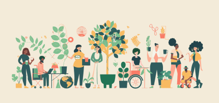 איור צבעוני של אנשים מבלים ביחד בגינה (צילום: midjourney ai)