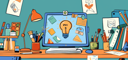 איור של משרד ביתי עם מחשב ועליו ציור של נורה (רעיון) (צילום: midjourney ai) איור של משרד ביתי עם מחשב ועליו ציור של נורה (רעיון) (צילום: midjourney ai)